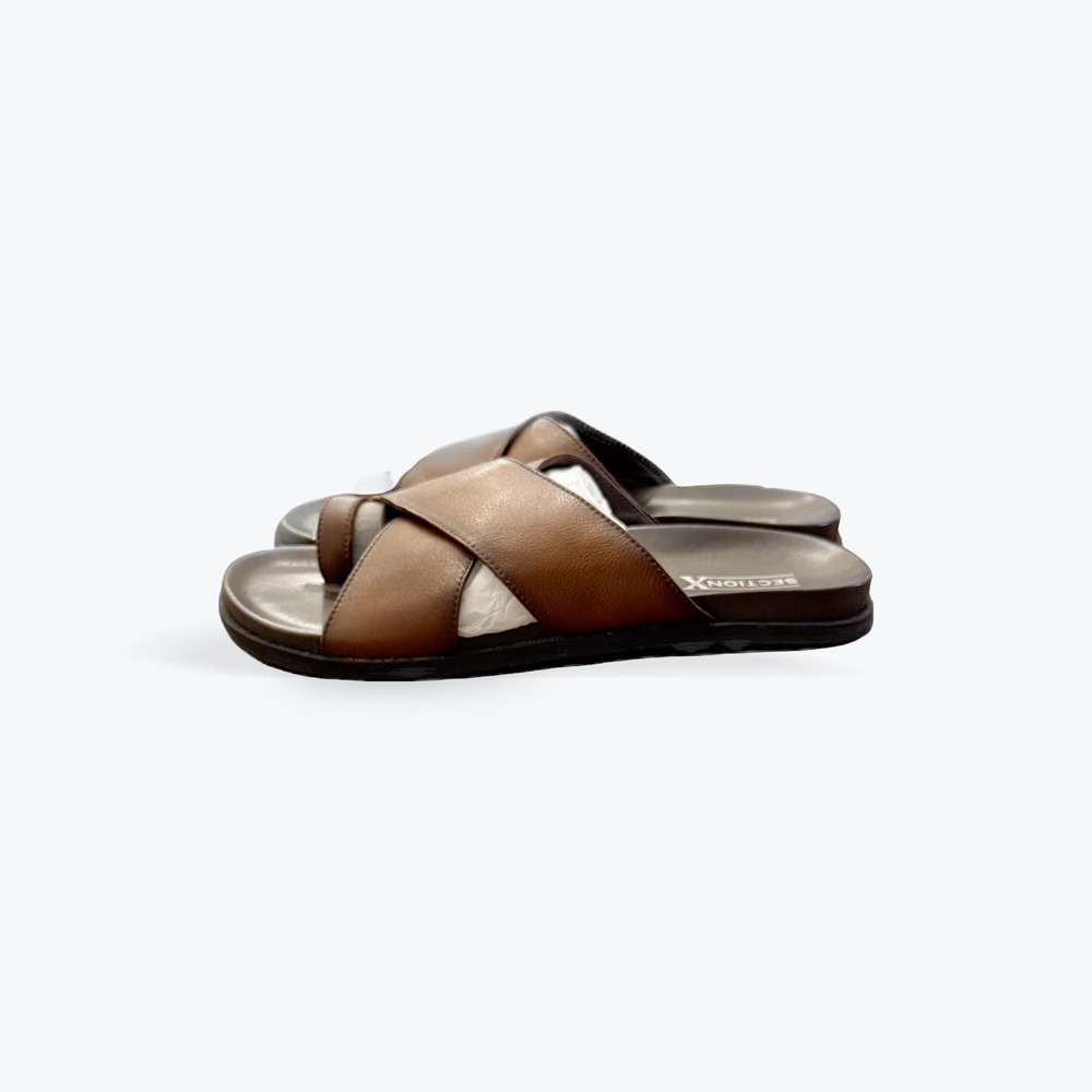 SECTION X Mens Leather Brown Crisscross Toe‎ Ring Slide Sandals Size 11